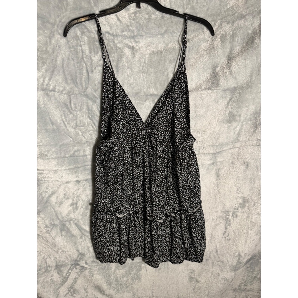 Kendall & Kylie Womens Black White Floral Tiered‎ short babydoll dress Small
